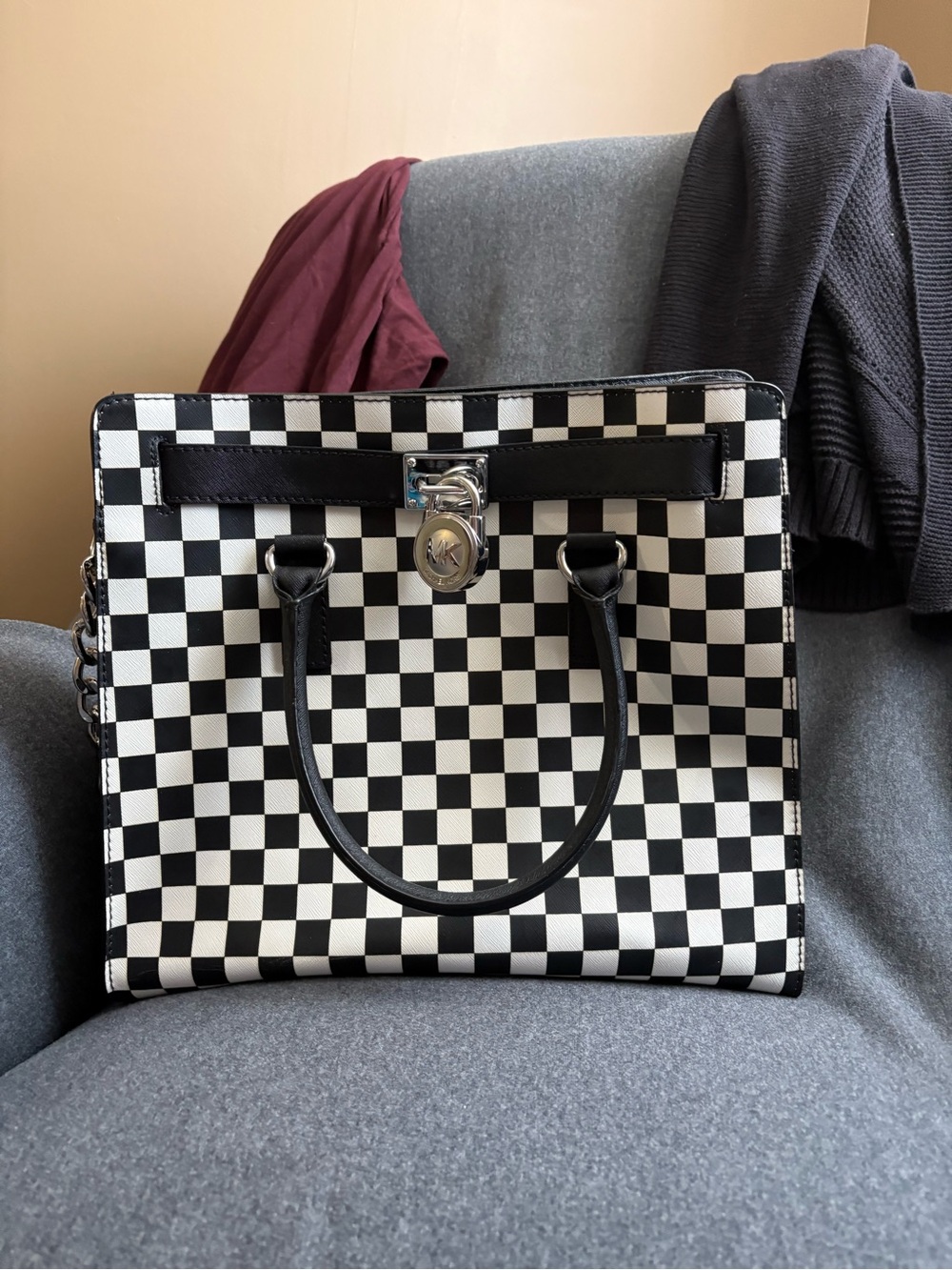 Michael Kors Black and White Checker Shoulder Bag
